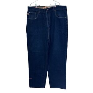 Varcity Men's Jeans Vintage‎ Y2K Streetwear Hip Hop Loose Fit Dark Blue 42X34